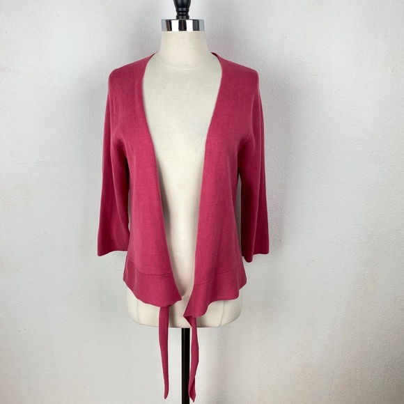 Christopher & Banks Cotton Tie Front Pink Coral Knit Sweater 3/4 Sleeves Sz Med - Picture 4 of 13